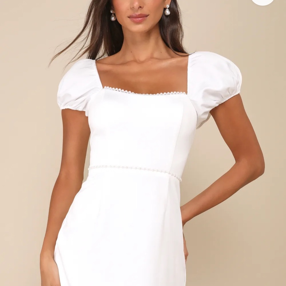 Lulu's White Asymmetrical Puff Sleeve Mini Dress - Picture 3 of 3